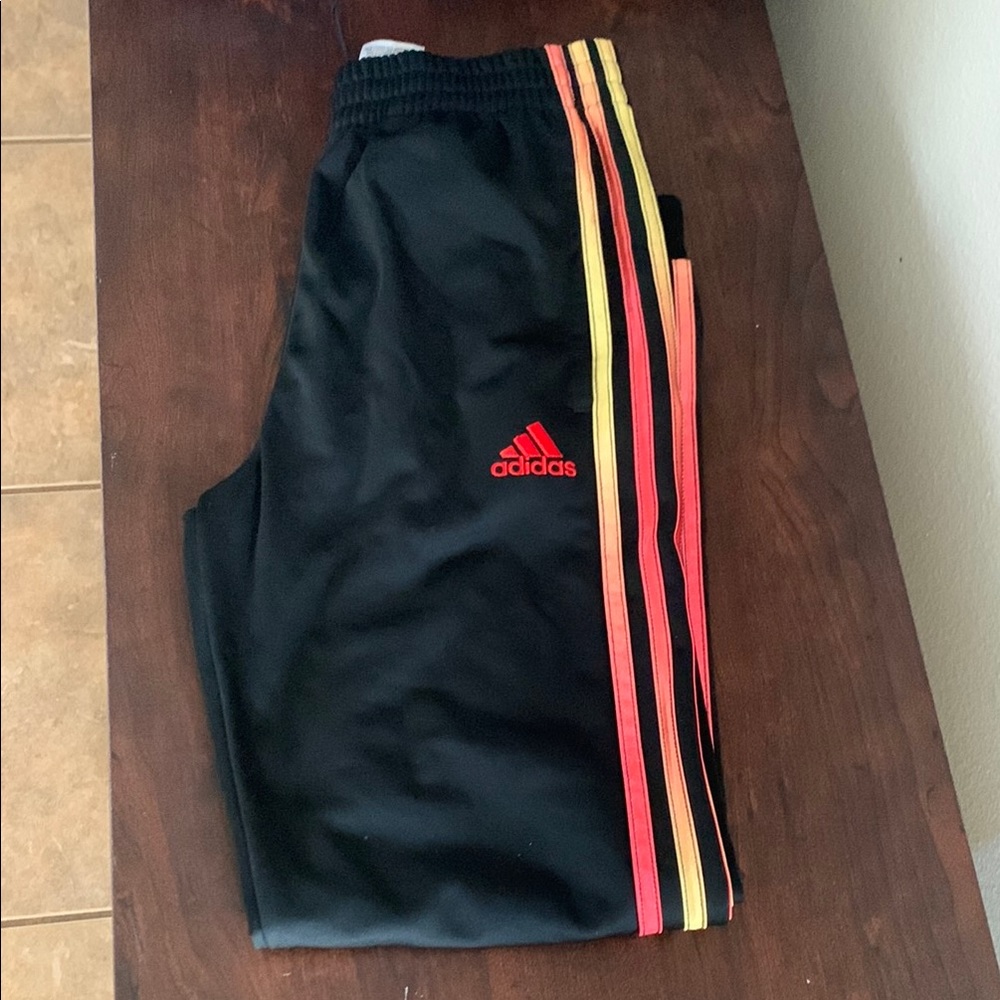 Adidas Kids Black Track Pants with Multicolor Stripes brand new w/out tag